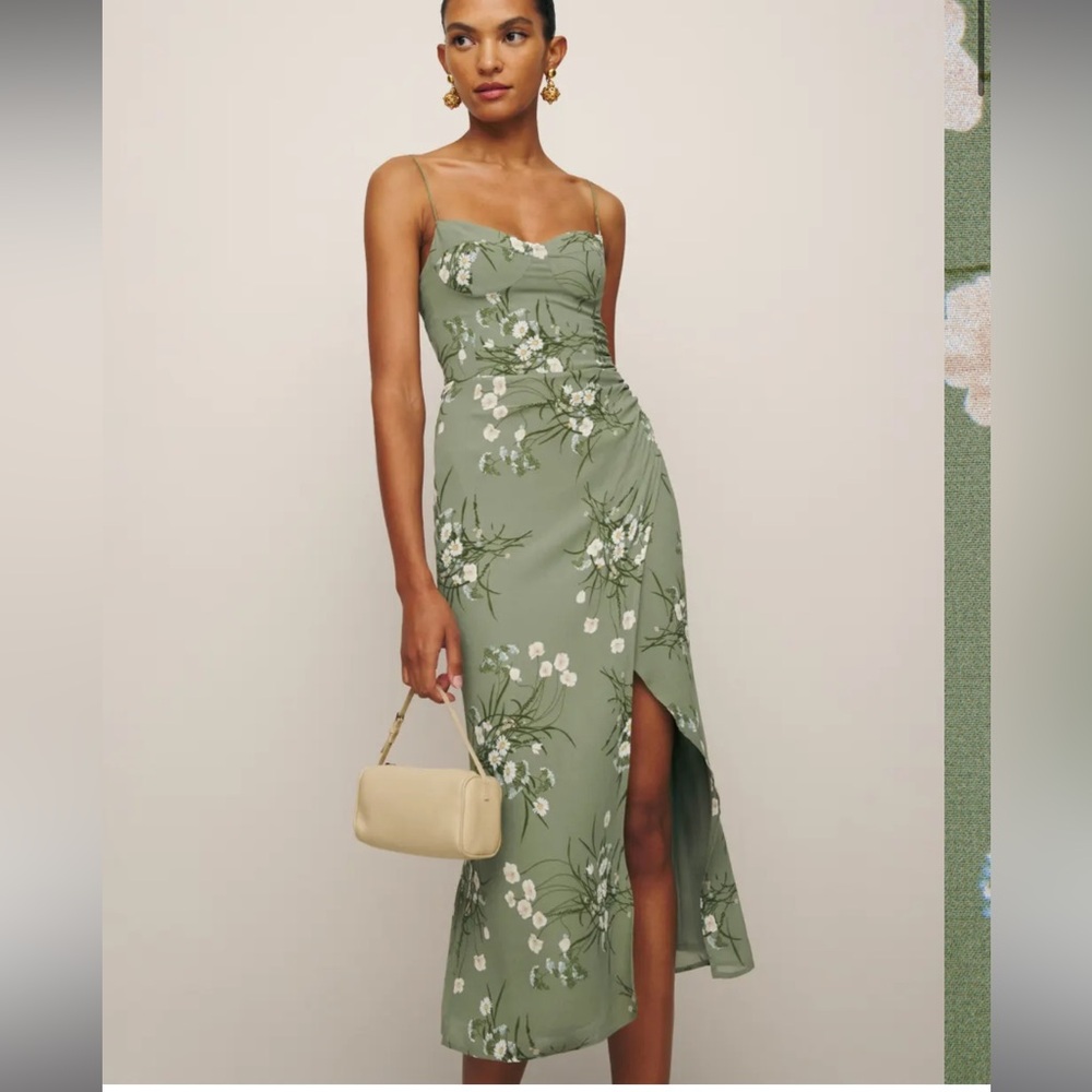 Reformation Kourtney Green Floral Dress